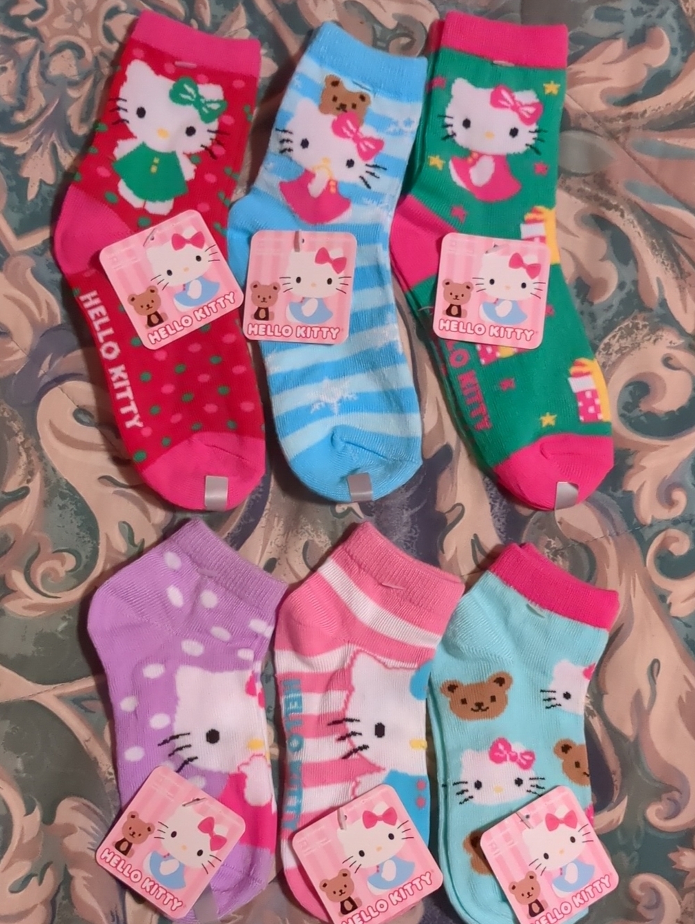 Hello Kitty Kids Socks Set - Pink, Blue, Green, Purple